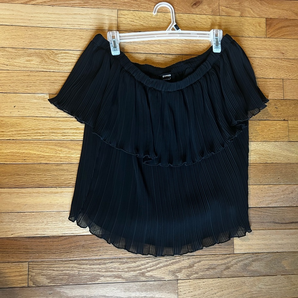 Express Black Pleated Off-Shoulder Blouse